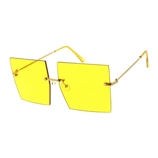 Luxe Rimless Studded Accent Oversize Square Sunglasses D124 - Gold / Yellow