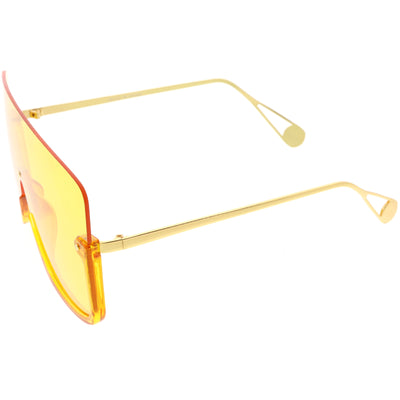 Oversize Rimless Monolens Color Tinted Shield Sunglasses D133