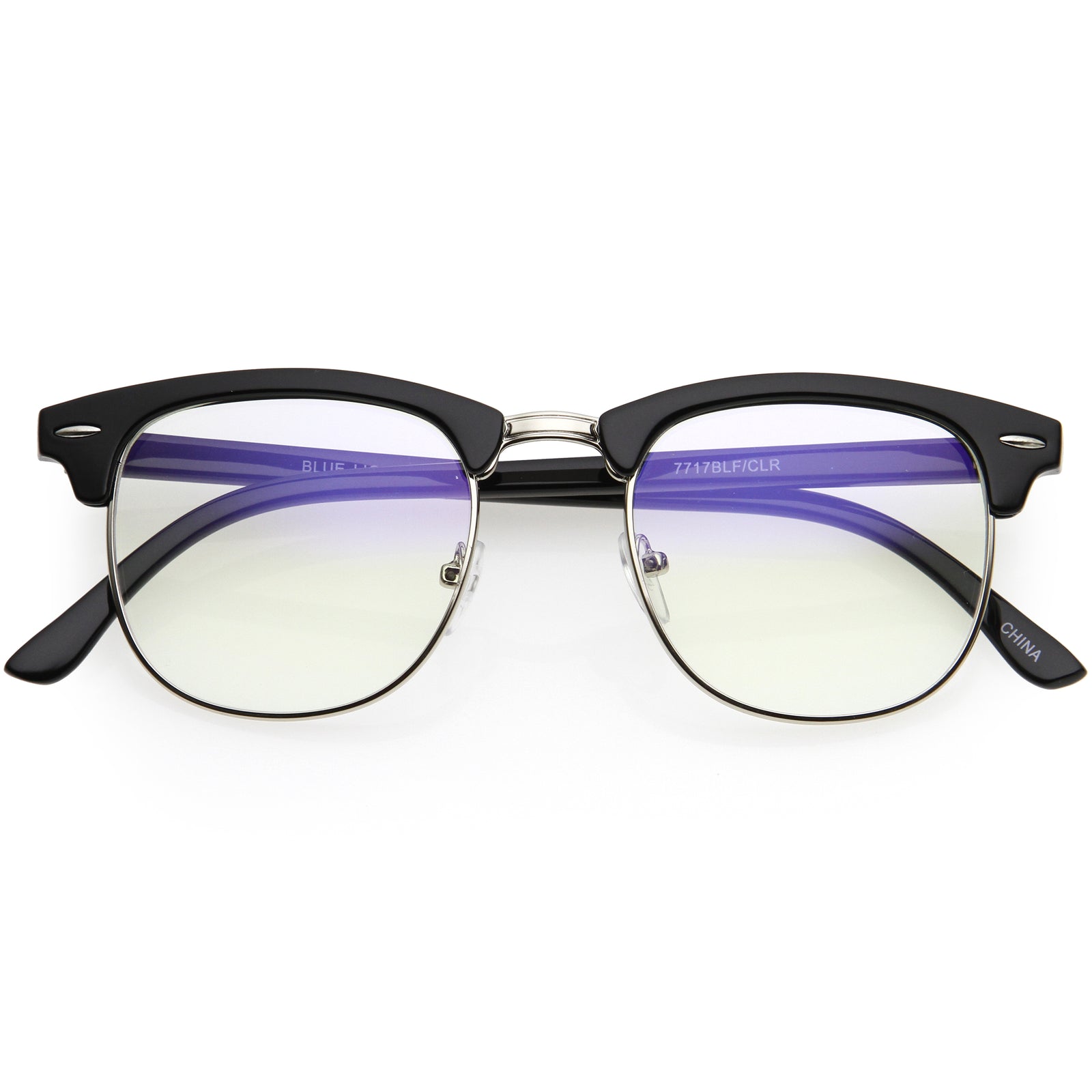 Classic Everyday Browline Two-Tone Half Frame Blue Light Glasses D157