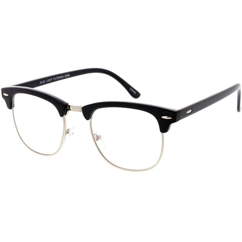 Classic Everyday Browline Two-Tone Half Frame Blue Light Glasses D157