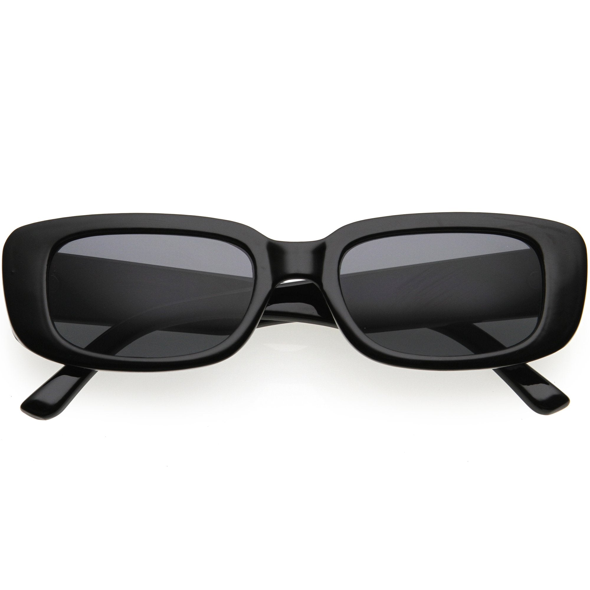 Wide Retro Rectangle Vintage Square Sunglasses D179, Black / Smoke | zeroUV