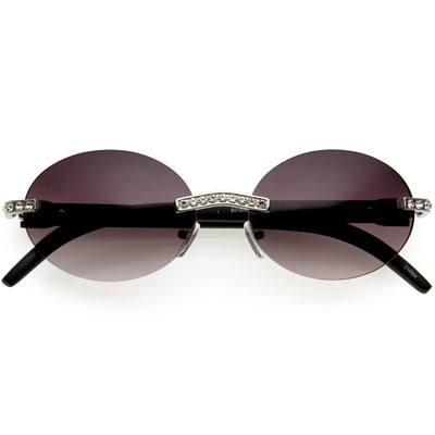 Retro Rhinestone Decorated 90s Inspired Rimless Oval Sunglasses D180