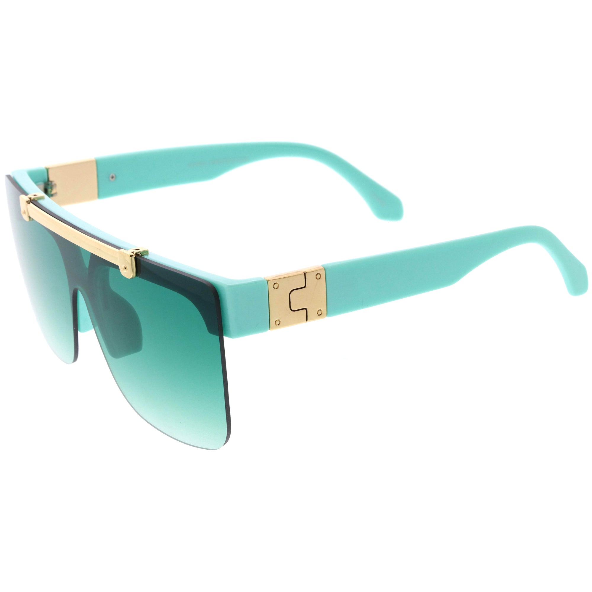 Hype Flip Up Color Tinted Gradient Lens Oversize Shield Sunglasses