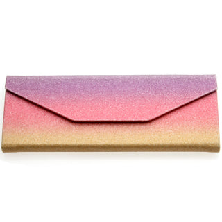Fabuloso estuche portátil para gafas de sol de 6,5" Glitter Rainbow Tri Fold D198 - Amarillo Púrpura Rosa
