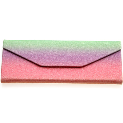 Fabulous 6.5" Glitter Rainbow Tri Fold Portable Sunglasses Case D198