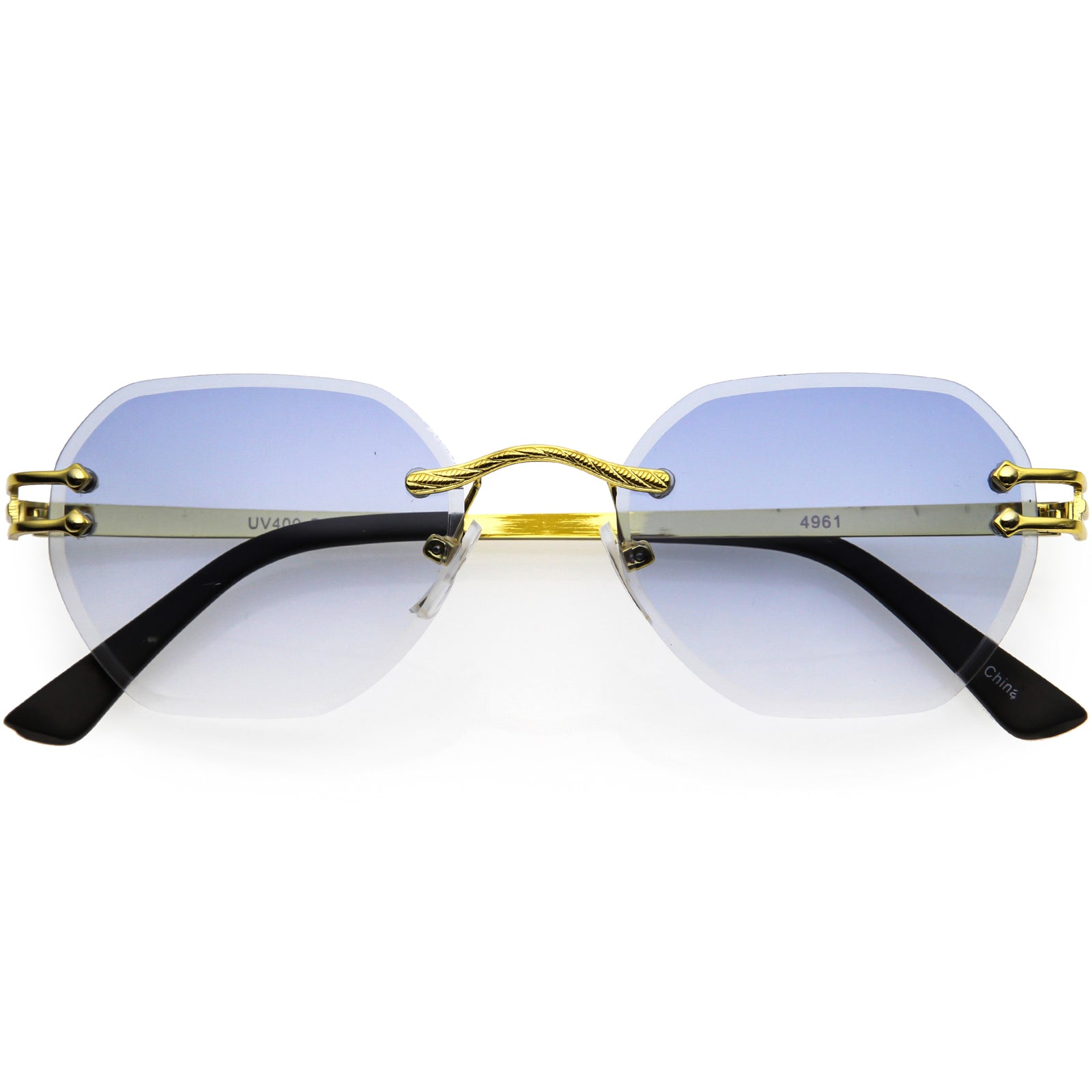 Luxe Bevelled Gradient Lens Small Rimless Geometric Sunglasses D215