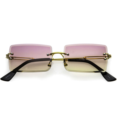 Luxe Color Gradient Bevelled Lens Metal Rectangle Sunglasses D223
