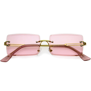 Gafas de sol rectangulares de metal con lentes biseladas teñidas de color de lujo D224 - Dorado / Rosa