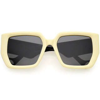 Oversized High Fashion Thick Rimmed Square Sunglasses D235 - Ivory / Smoke