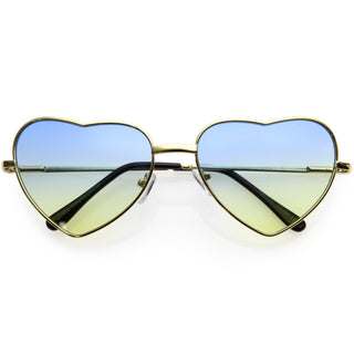 Lentes Degradadas Dulces Gafas De Sol De Corazón De Metal De Moda Arco Iris D239 - Dorado / Azul Amarillo Desvanecido
