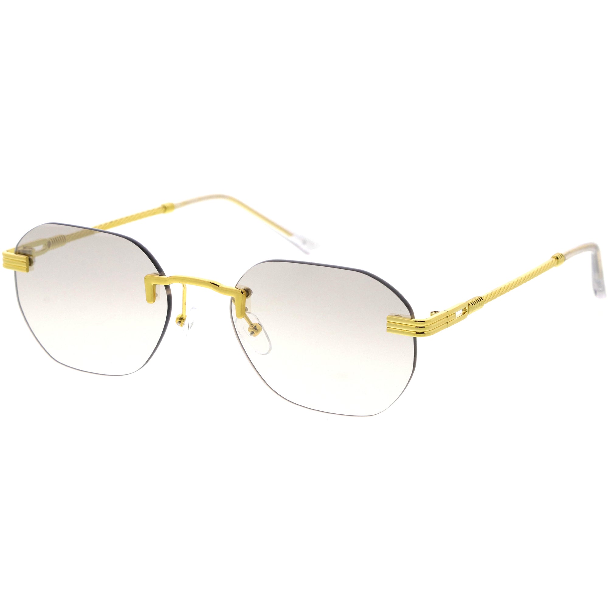 Luxe Jaguar Metal Plated Temple Rimless Vintage Square Sunglasses D244, Gold / Amber | zeroUV