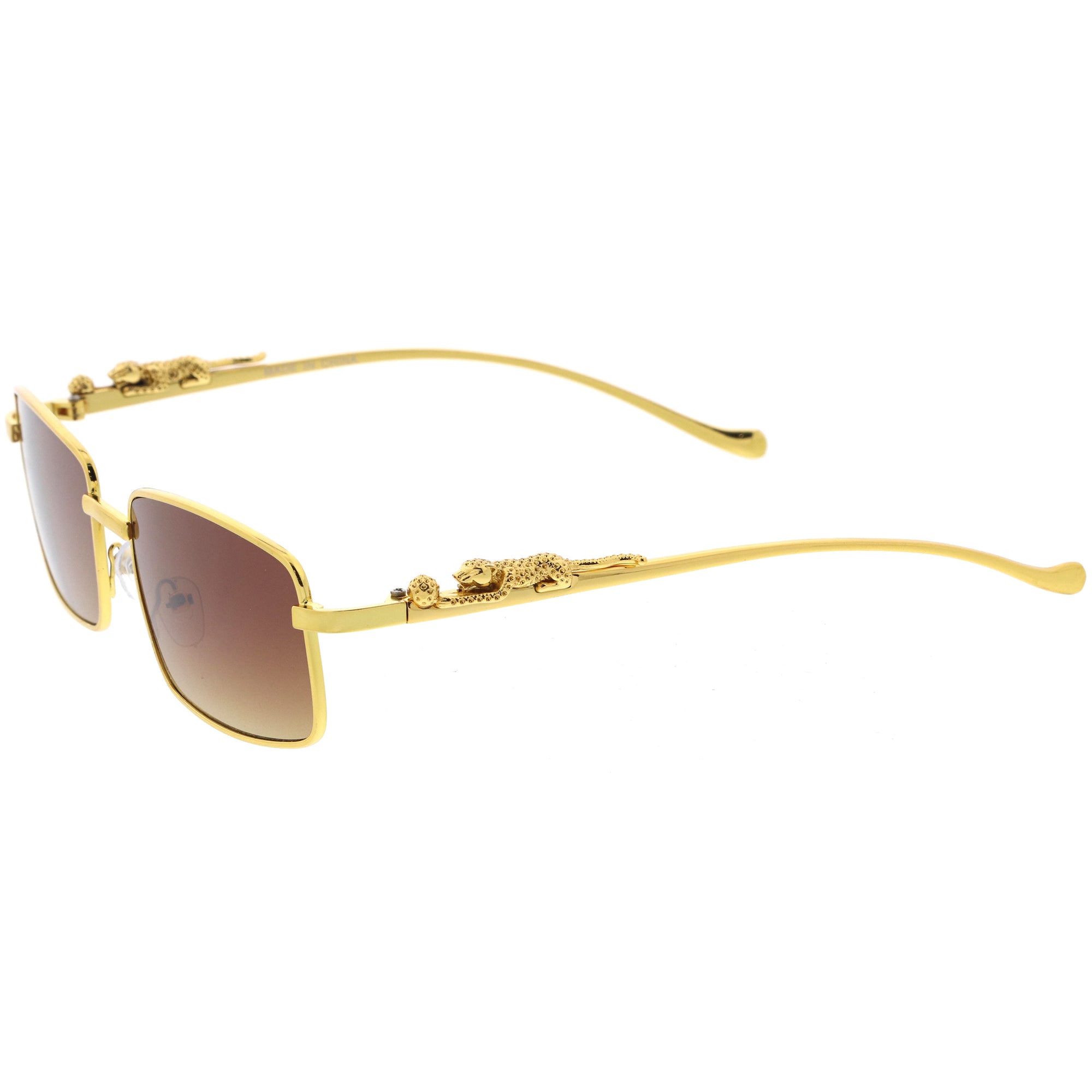 Luxe Jaguar Metal Plated Temple Rimless Vintage Square Sunglasses D244, Gold / Amber | zeroUV