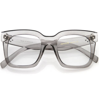 Gafas transparentes con lentes planas y montura de cuerno cuadrada de gran tamaño y atrevidas D093 - Gris claro / Claro