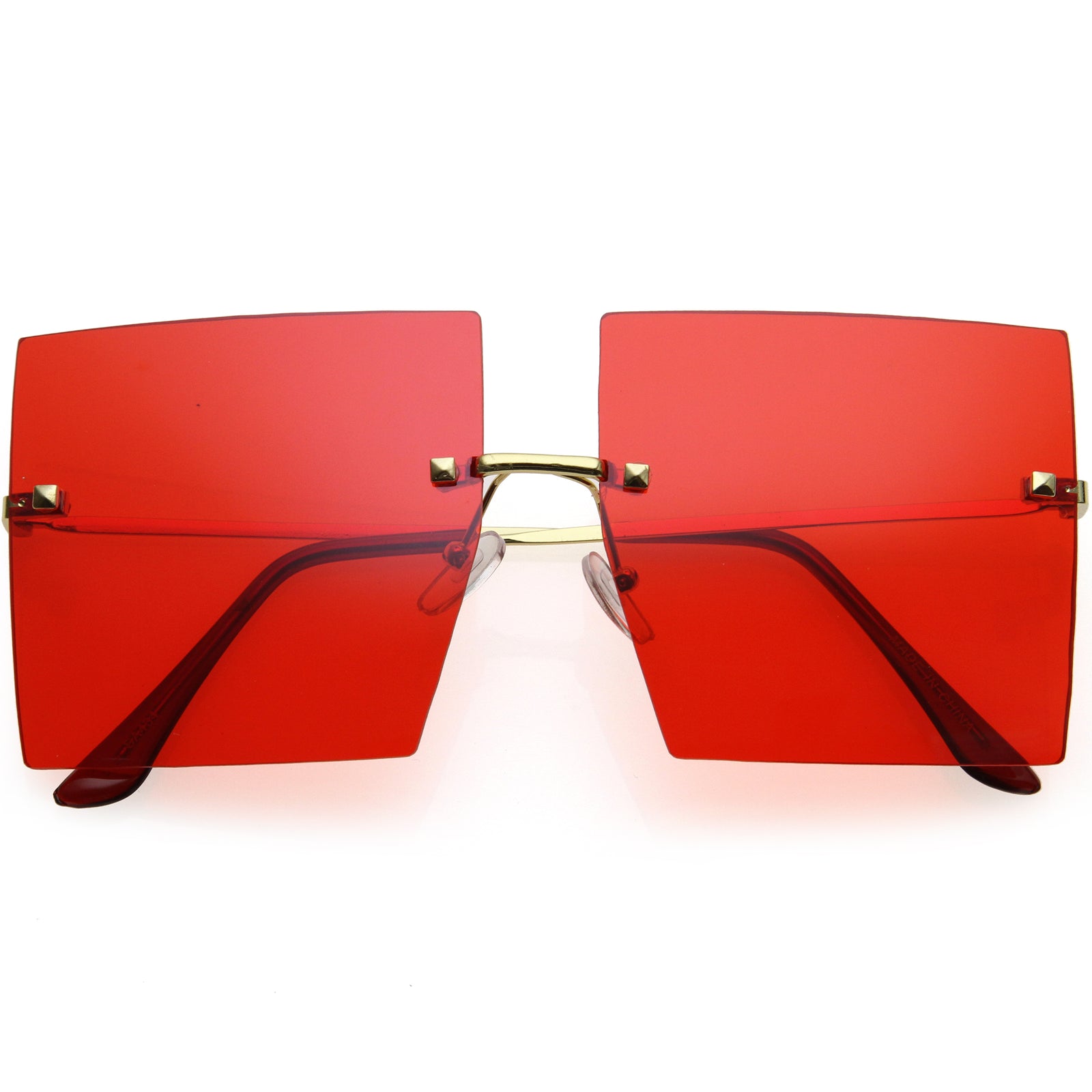 Luxe Rimless Studded Accent Oversize Square Sunglasses D124