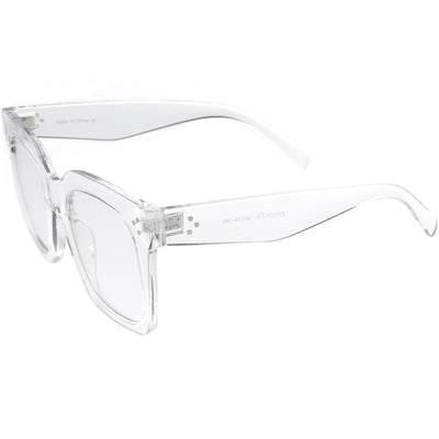 Bold Oversize Square Horn Rimmed Flat Lens Clear Glasses D093