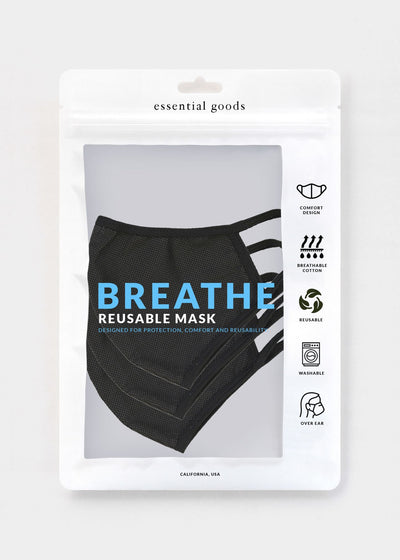 Essential Goods - Breathe Safety Masks (Black / 3-Pack)
