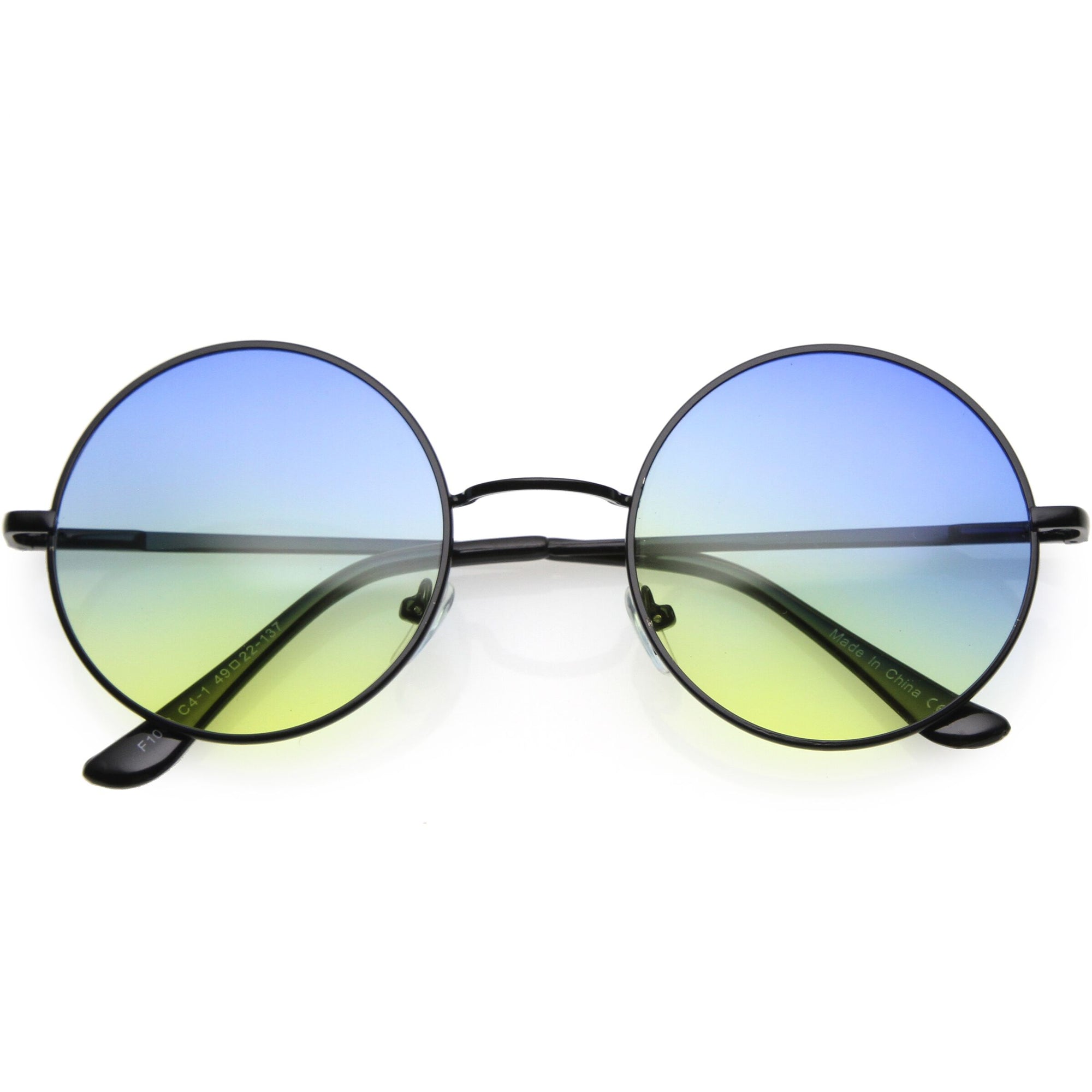 Medium Classic Lennon Style Gradient Colored Lens Thin Metal Frame Round Sunglasses 53mm C990